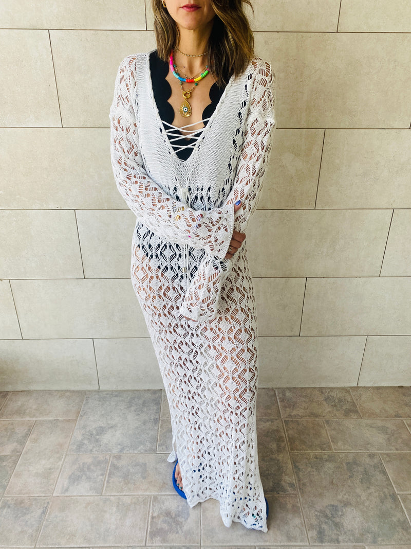White Cross Crochet Dress