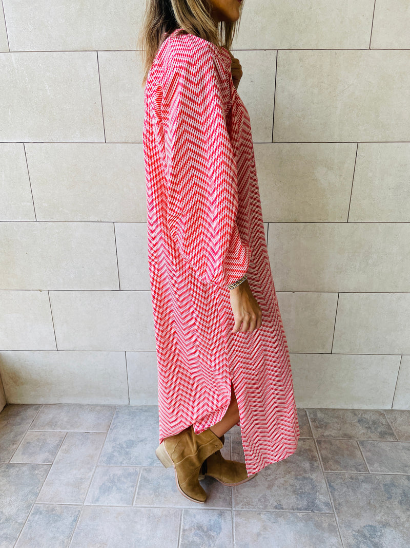 Red Zigzag Shirt Dress