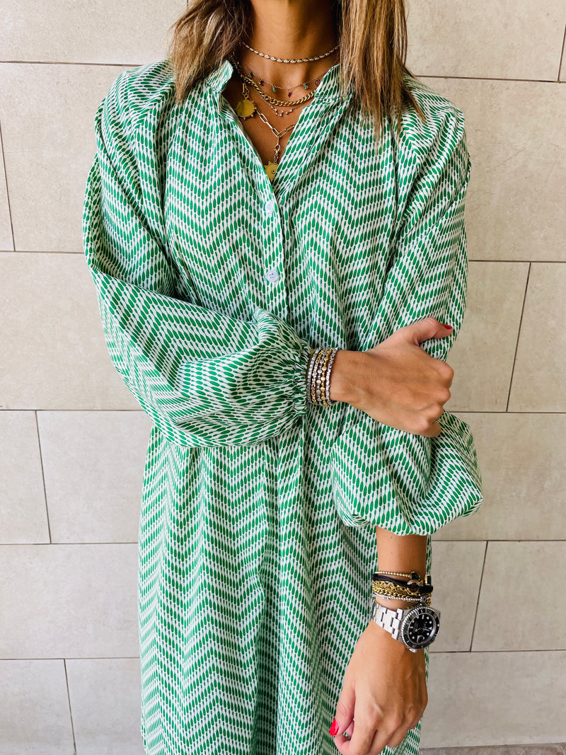 Green Zigzag Shirt Dress