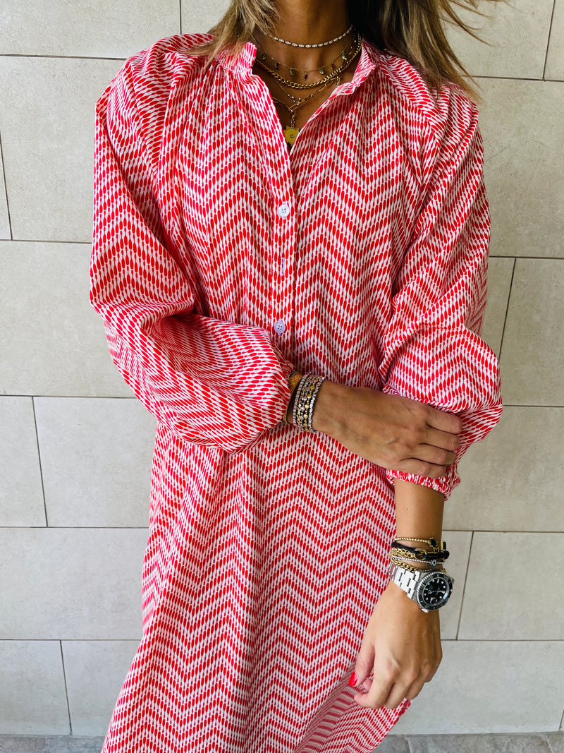 Red Zigzag Shirt Dress