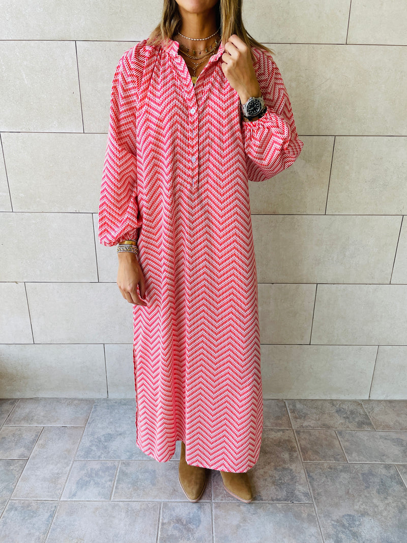 Red Zigzag Shirt Dress