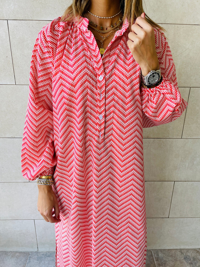 Red Zigzag Shirt Dress