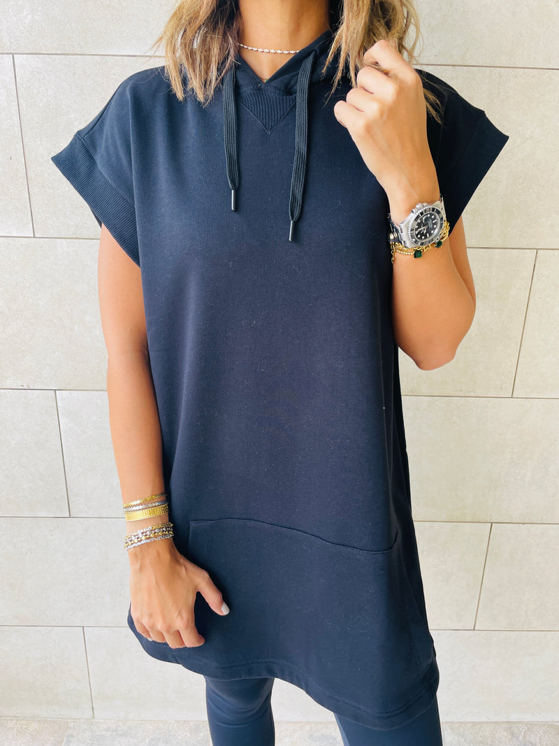 Black Short Sleeve Hoodie
