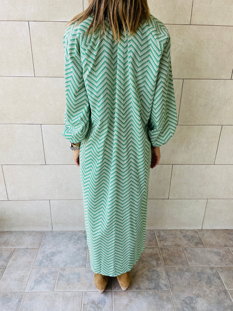 Green Zigzag Shirt Dress