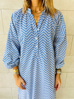 Blue Zigzag Shirt Dress