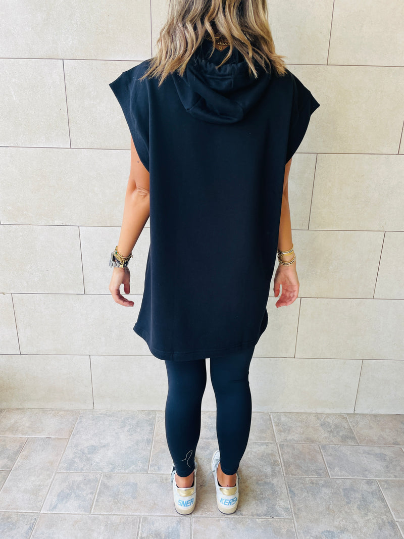 Black Short Sleeve Hoodie