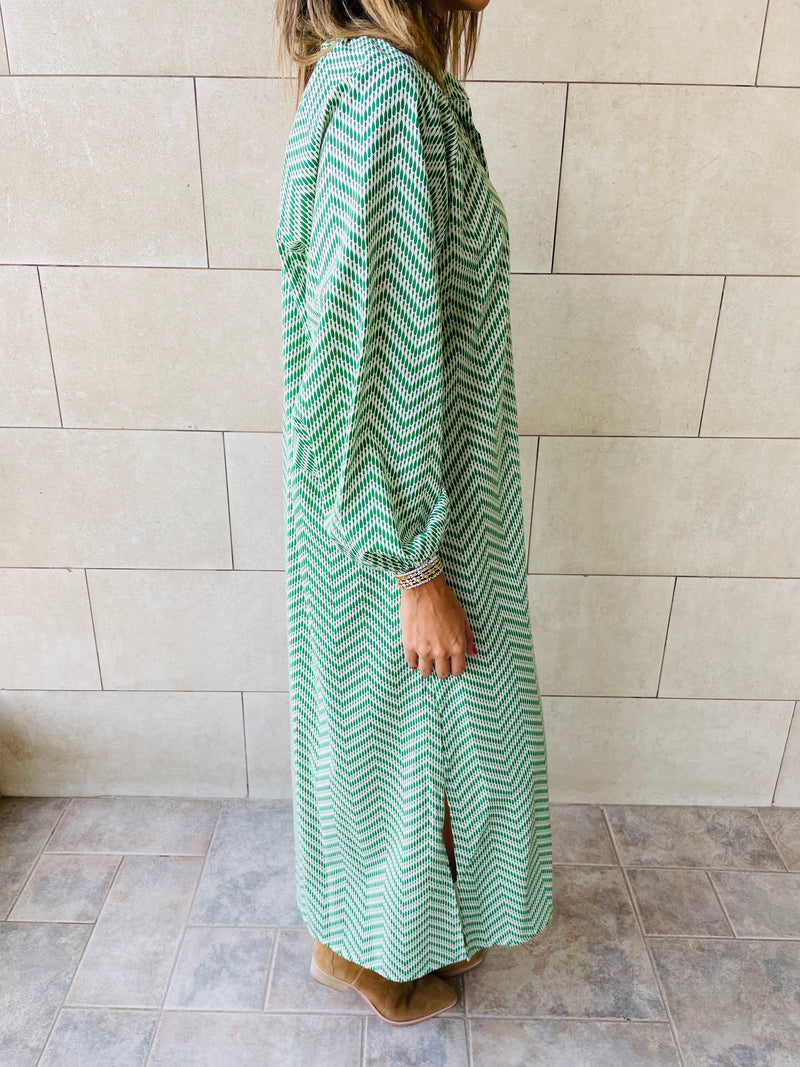 Green Zigzag Shirt Dress
