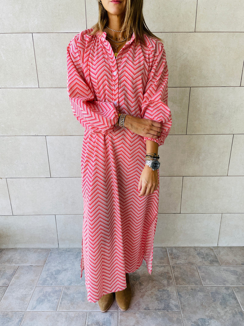 Red Zigzag Shirt Dress