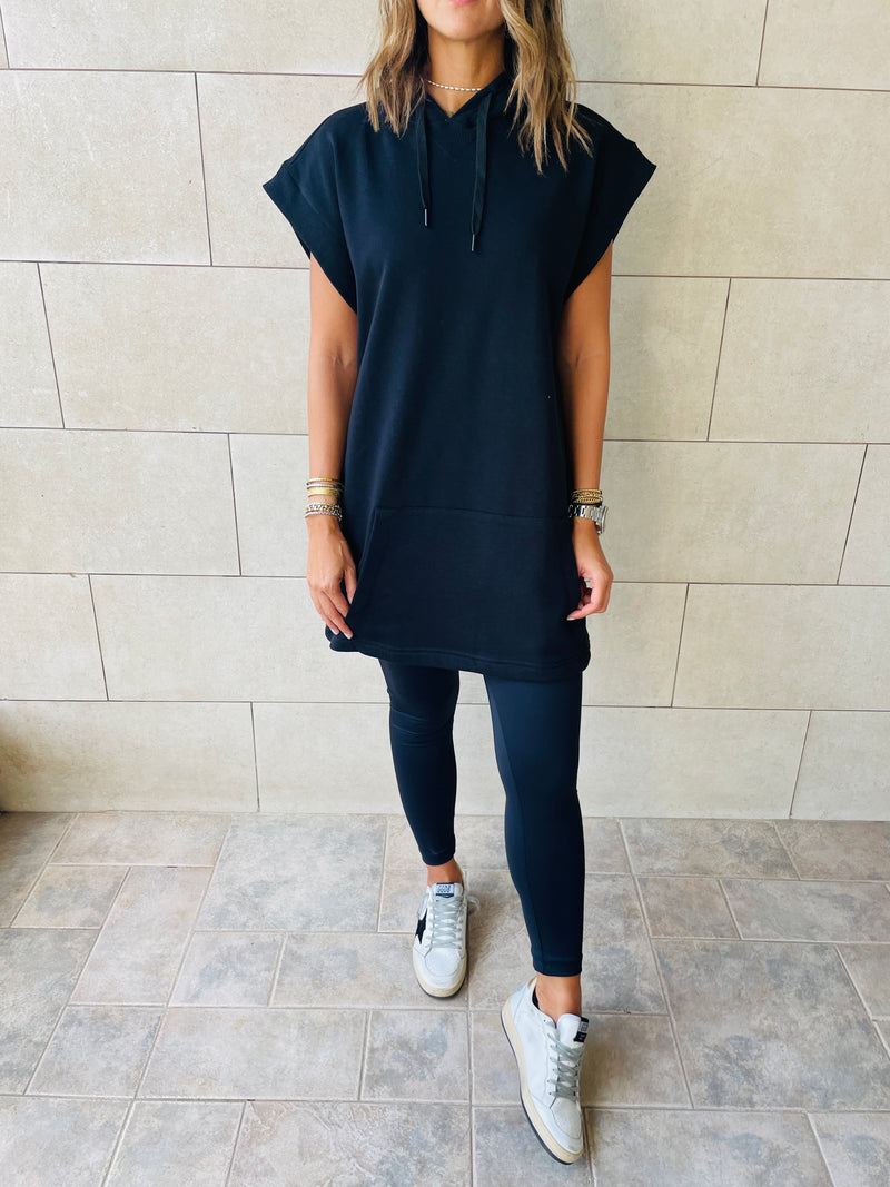 Black Short Sleeve Hoodie
