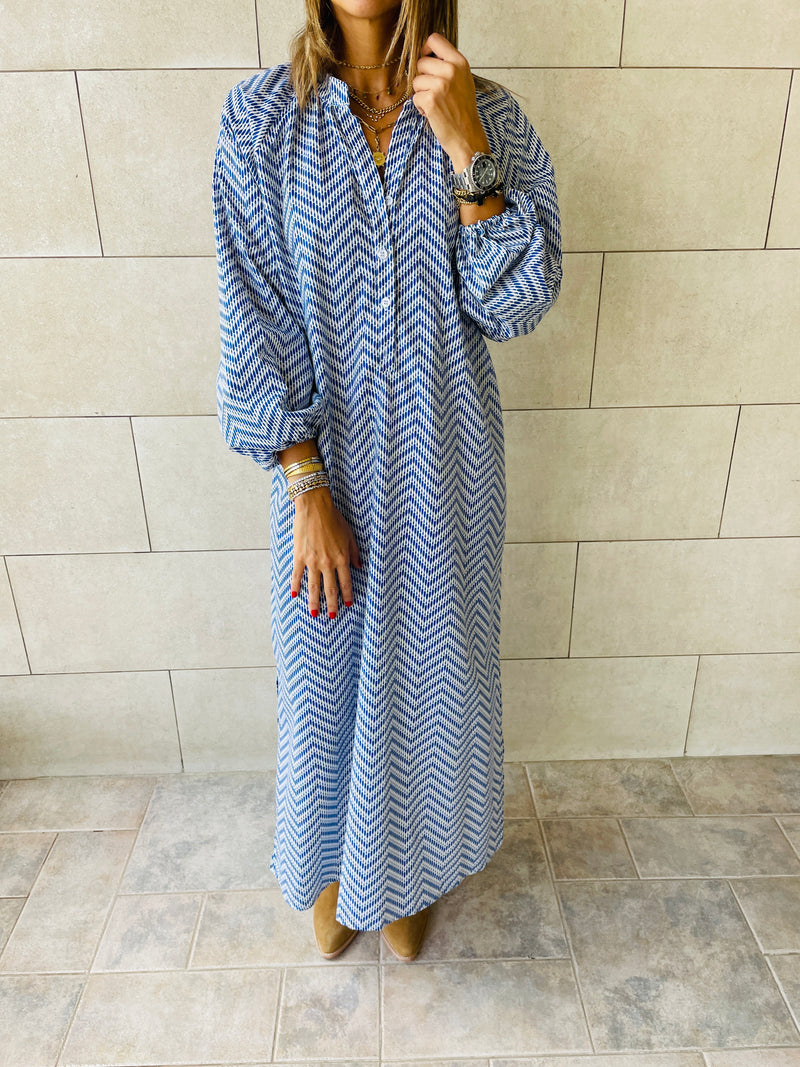 Blue Zigzag Shirt Dress