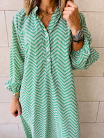 Green Zigzag Shirt Dress