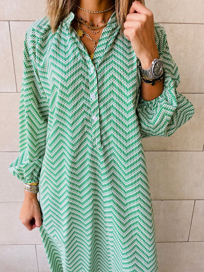 Green Zigzag Shirt Dress