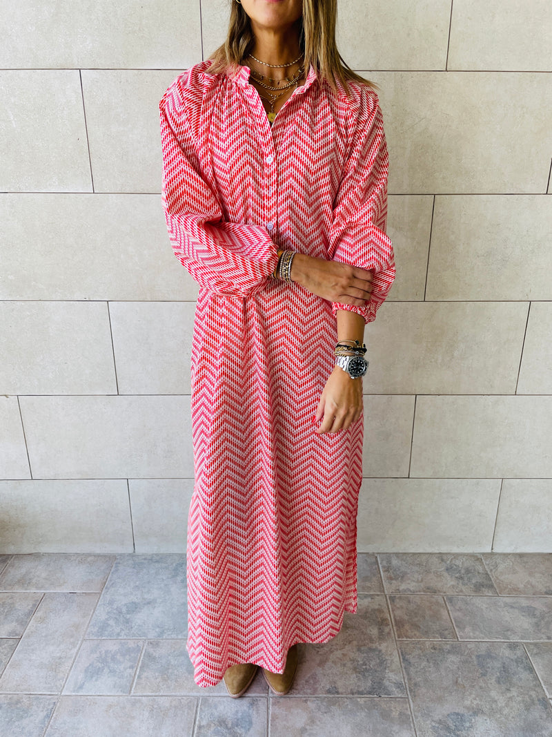 Red Zigzag Shirt Dress