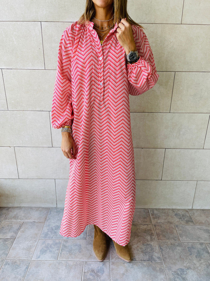 Red Zigzag Shirt Dress