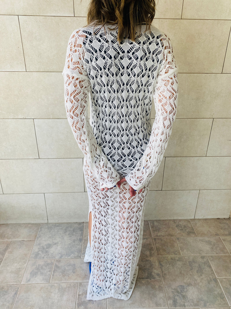 White Cross Crochet Dress