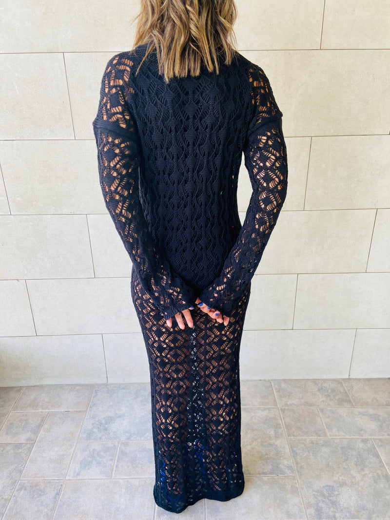 Black Cross Crochet Dress