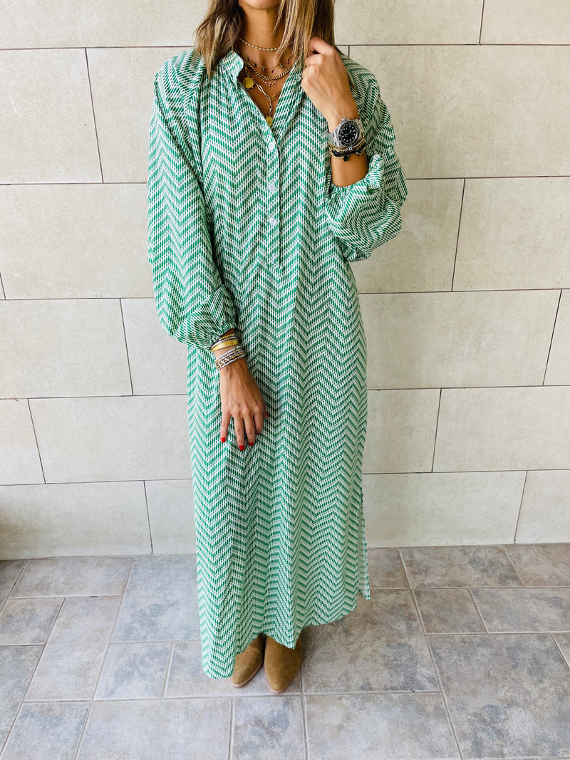 Green Zigzag Shirt Dress